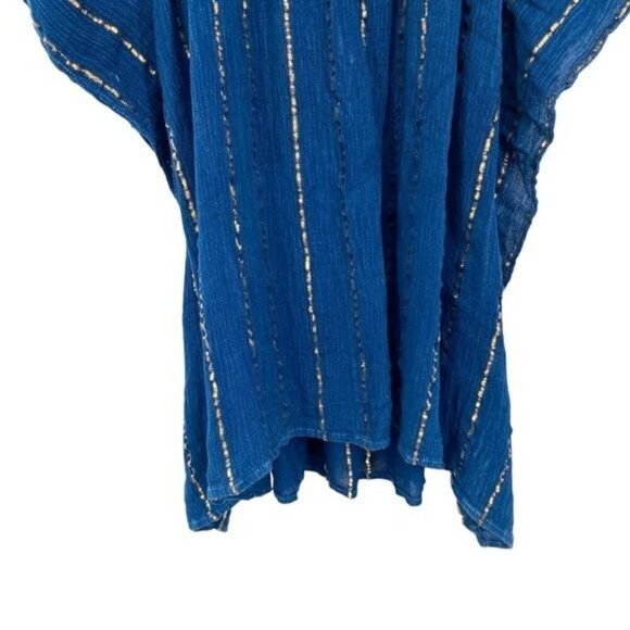 Raya Sun Cover Up Kaftan Blue Gold Boho Beach Vacation Swimsuit Coverup - Picture 12 of 13